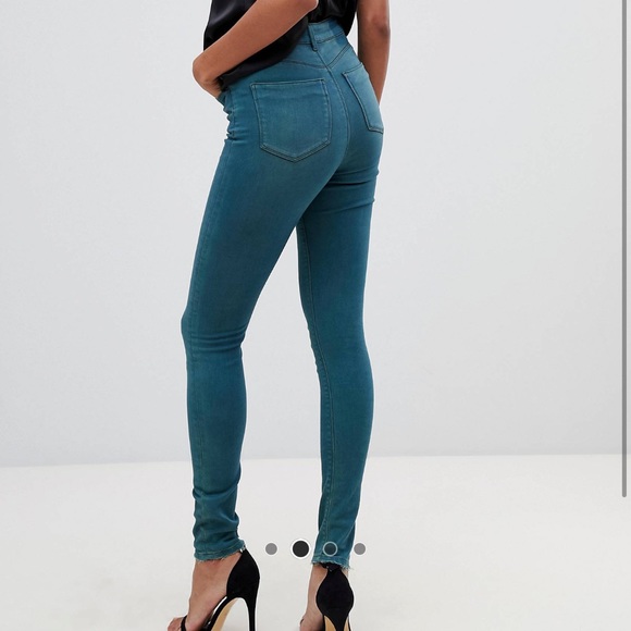 ASOS DESIGN tall Ridley high waisted skinny jeans in green tone - Picture 3 of 9